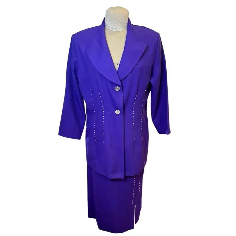 Roaman’s Rhinestone Embellished Occasion Suit Purple